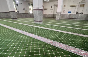 Custom mosque carpet with woven logo