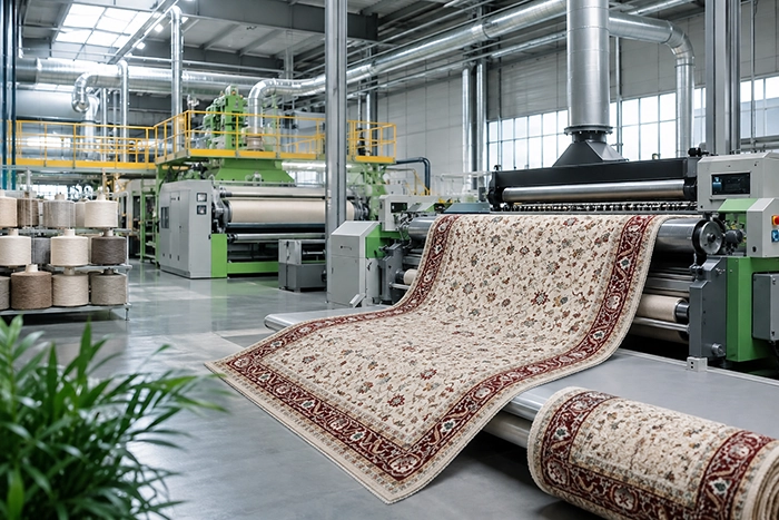 Energy-efficient carpet manufacturing machinery in a modern factory
