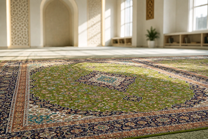 Acrylic prayer carpet close-up used in a school prayer room