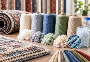 Close-up of modern yarn types used in machine-made carpet production